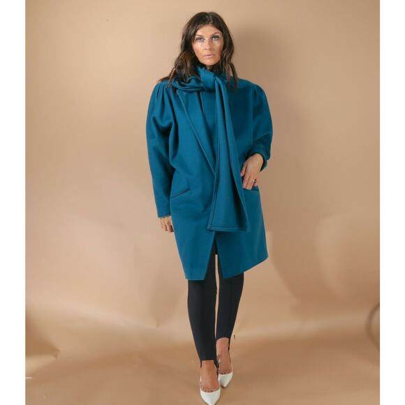 Vintage Emerald Green Bow Neckline Long Sleeve Knee Length Coat Unbranded Size L - Picture 1 of 10